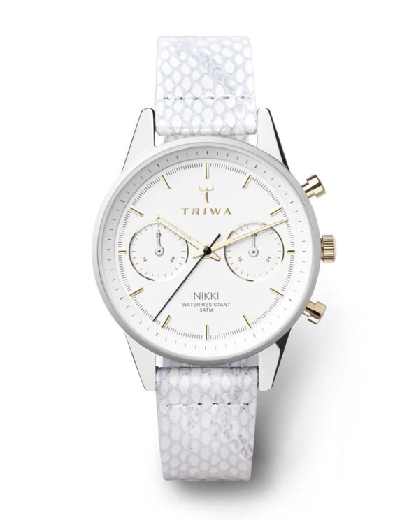 Triwa White Snake Nikki watch for women with white dial and snake imitation leather strap