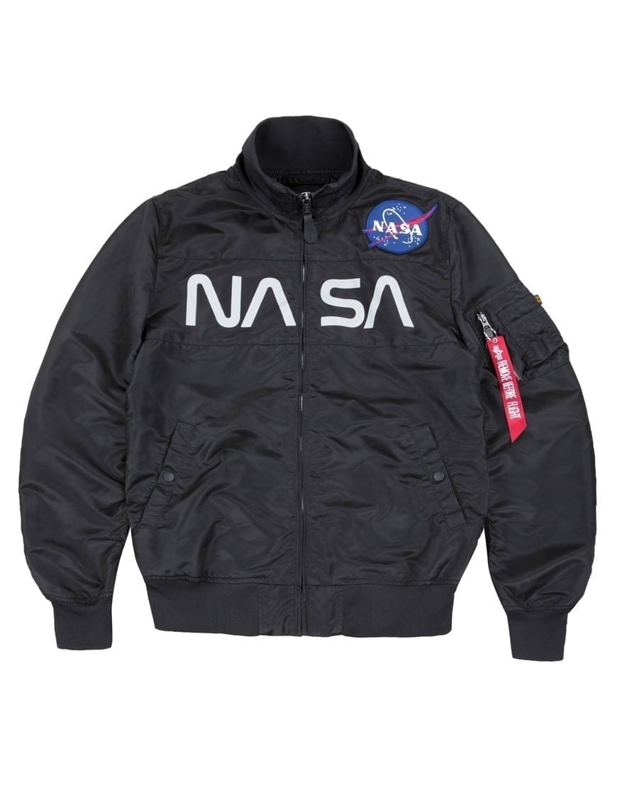 Alpha Industries NASA Flight Jacket Nylon Black is a men's bomber jacket with signature NASA elements.