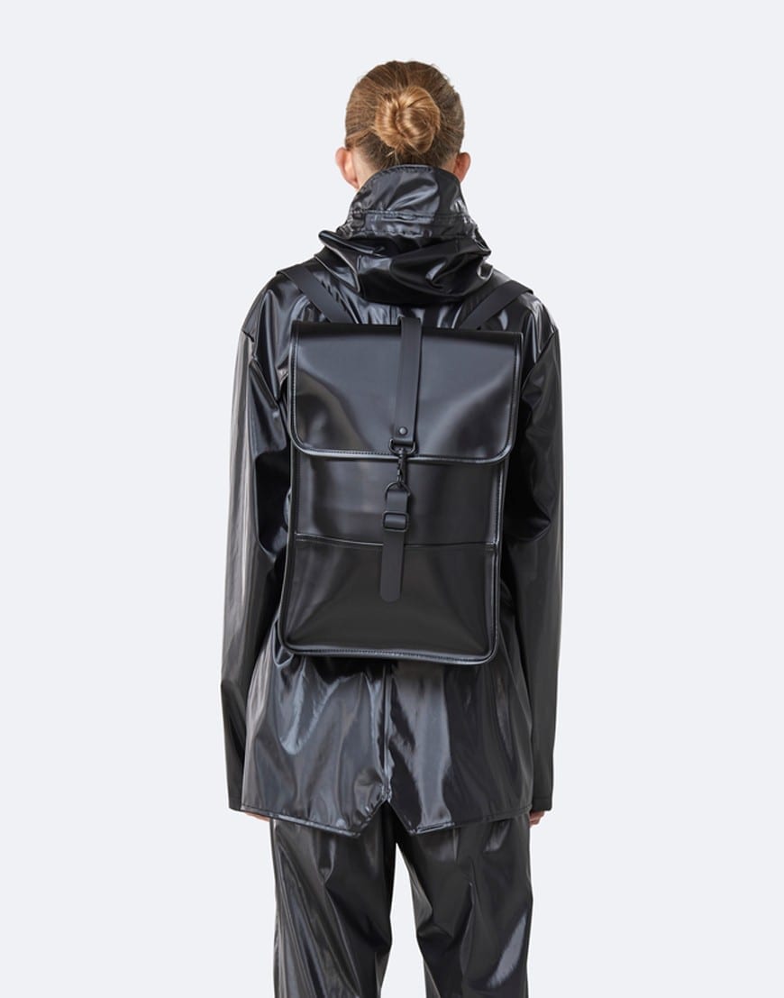 shiny black backpack