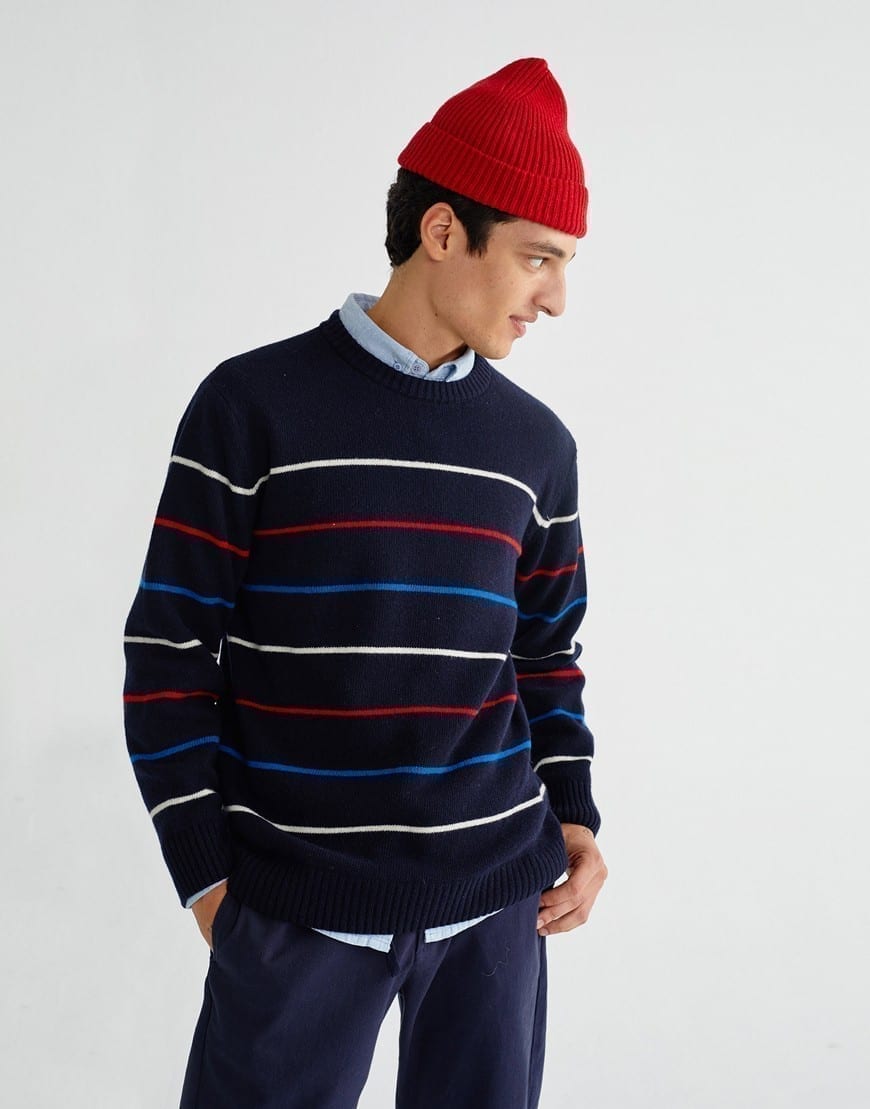 Thinking MU Navy Striped Sweater Watch Wear