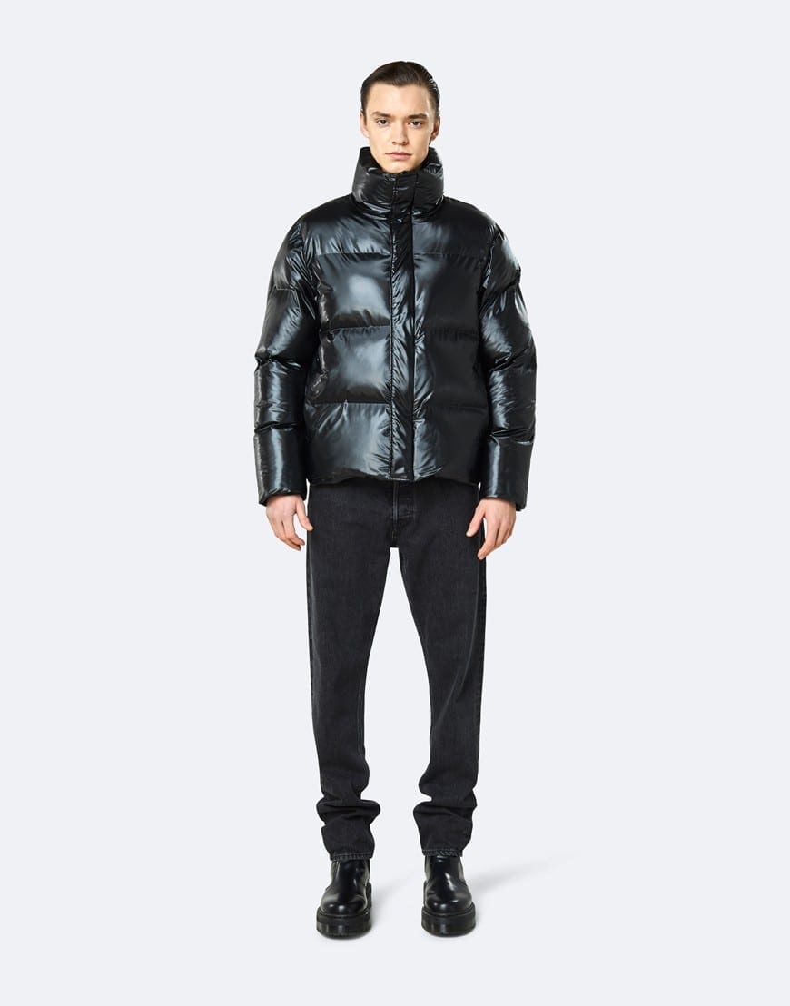 shiny black winter jacket