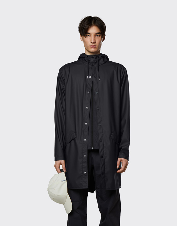 Rains 12020-01 Long Jacket Black Men Women Outerwear Outerwear
