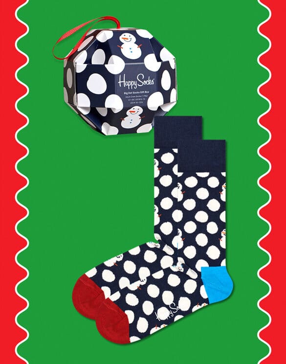 Happy Socks 1-Pack Big Dot Snowman Gift Box Socks XBDS01-6500 Socks Christmas Socks Gift Boxes