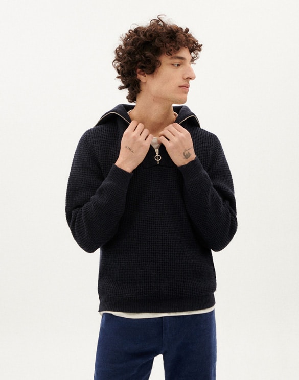 Navy Helio Knitted Sweater | Thinking Mu | Watch Wear