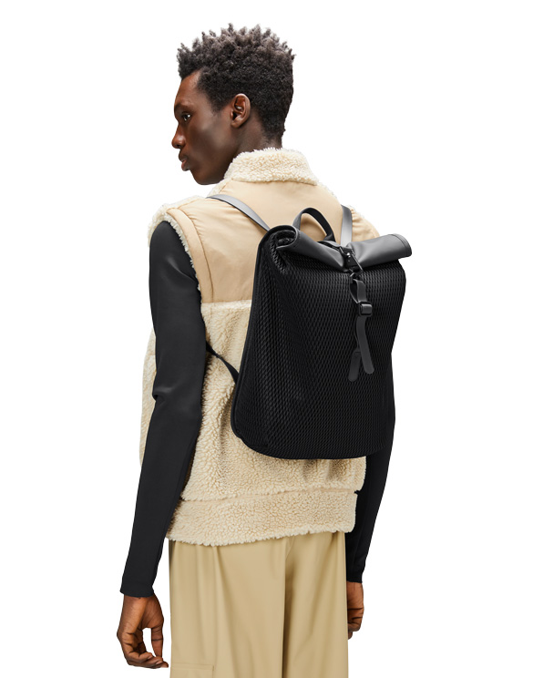 Rains 13350-01 Black Rolltop Rucksack Mesh Mini Black Accessories Bags Backpacks
