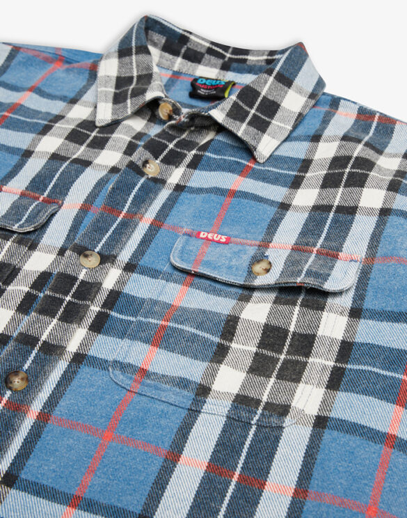 Deus Ex Machina DMP245380-Blue Turquoise } Vacay Check Shirt Blue Turquoise Men Shirts