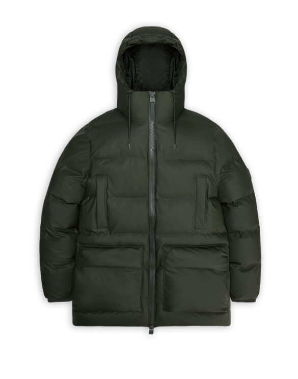 Rains 15210-03 Green Alta Long Puffer Cargo Jacket Green Men Women  Outerwear Outerwear Winter jackets and coats Winter coats and jackets