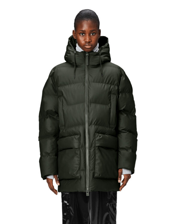 Rains 15210-03 Green Alta Long Puffer Cargo Jacket Green Men Women  Outerwear Outerwear Winter jackets and coats Winter coats and jackets