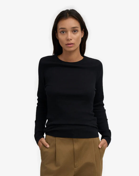 Women Organic Rib LS Shirt Deep Black