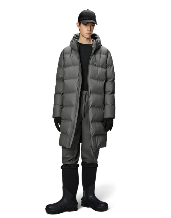Rains 15130-13 Grey Alta Longer Puffer Jacket Grey Talvemantel Meeste riided Naised Ülerõivad  Talvejoped ja mantlid