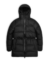 Rains Alta Long Puffer String W Jacket Black for Women.