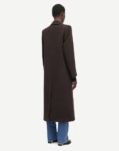 Samsoe Samsoe womens elegant dark brown wool coat with a long hem cut