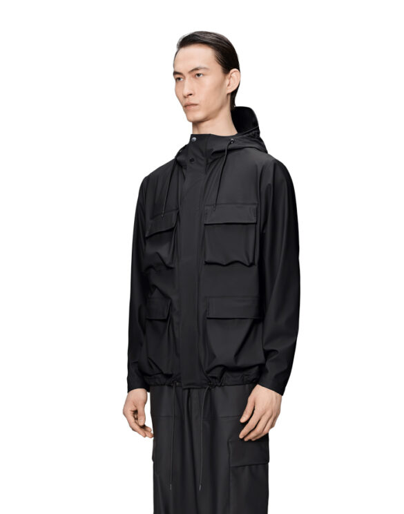 Rains 12210-01 Black Pocket Jacket Must Vihmajope Meeste riided Naised Ülerõivad  Vihmajakid