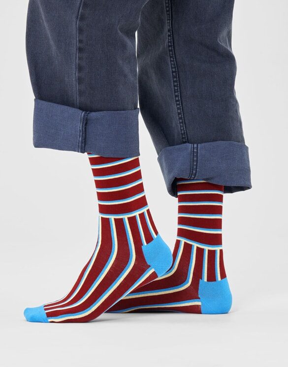 Happy Socks BSS01-4500 Blocked Stripe Maroon Sokid Sokid