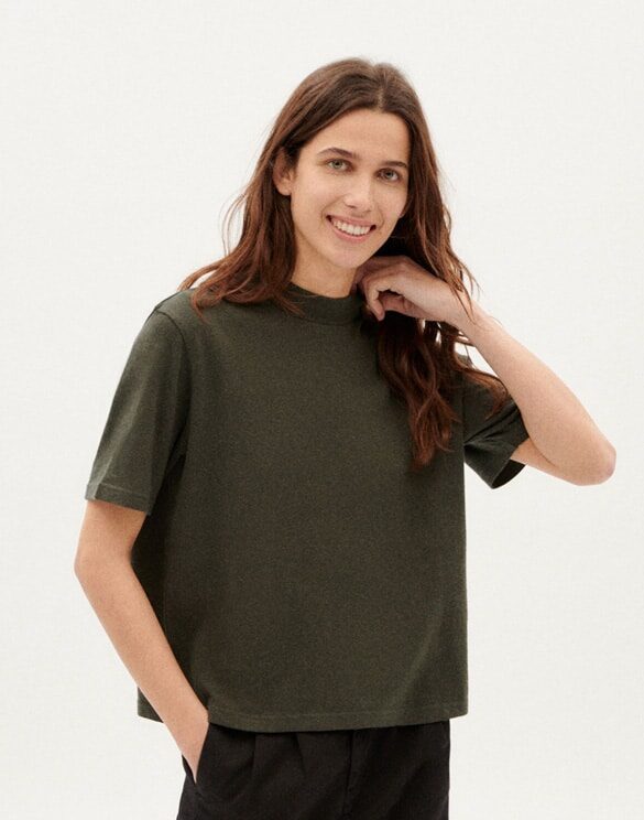 Thinking Mu Women T-Shirts Dark Green Hemp Aidin T-Shirt WTS00245