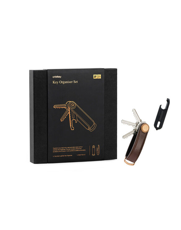 Orbitkey Keychains Leather Key Organiser + Multi-tool V2 Espresso/Black Gift Set GLT2-ESB-201