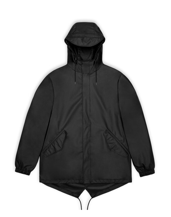 Rains 18010-01 Black Fishtail Jacket Black Men Women  Outerwear Outerwear Rain jackets Rain jackets