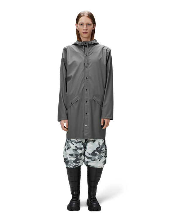 Rains 12020-13 Grey Long Jacket Grey Vihmajakk Mehed Naised Ülerõivad Ülerõivad Vihmajakid Vihmajakid