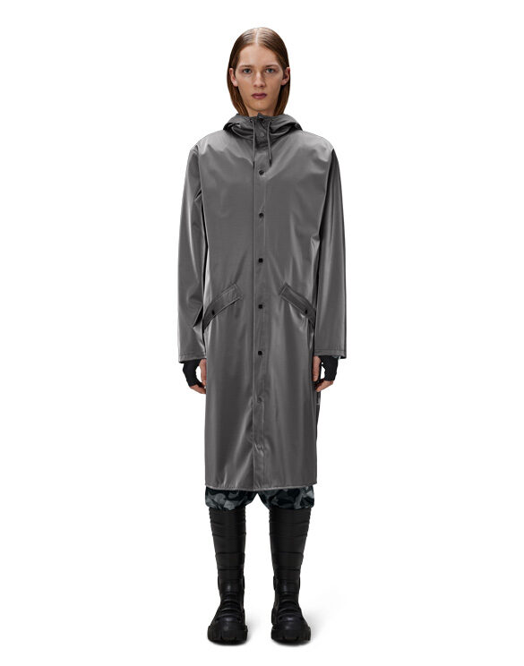 Rains 18360-97 Metallic Grey Longer Jacket Metallic Grey Vihmajakk Mehed Naised Ülerõivad Ülerõivad Vihmajakid Vihmajakid