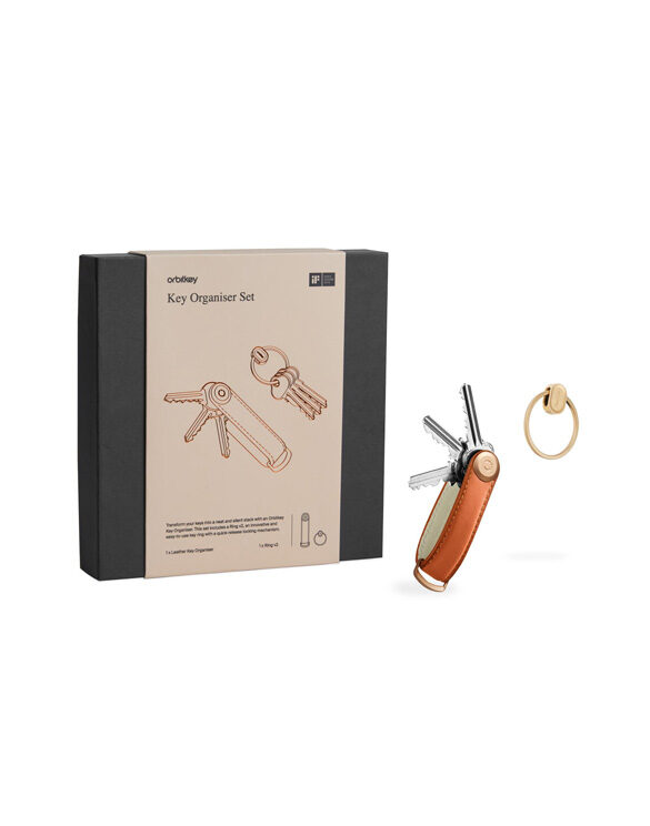 Orbitkey Keychains Leather Key Organiser + Ring V2 Cognac Gift Set GLT2-CGT-201