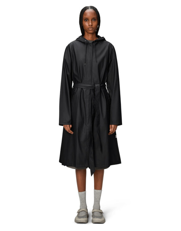 Rains 12040-01 Black A-Line Longer W Jacket Black Women   Outerwear  Rain jackets