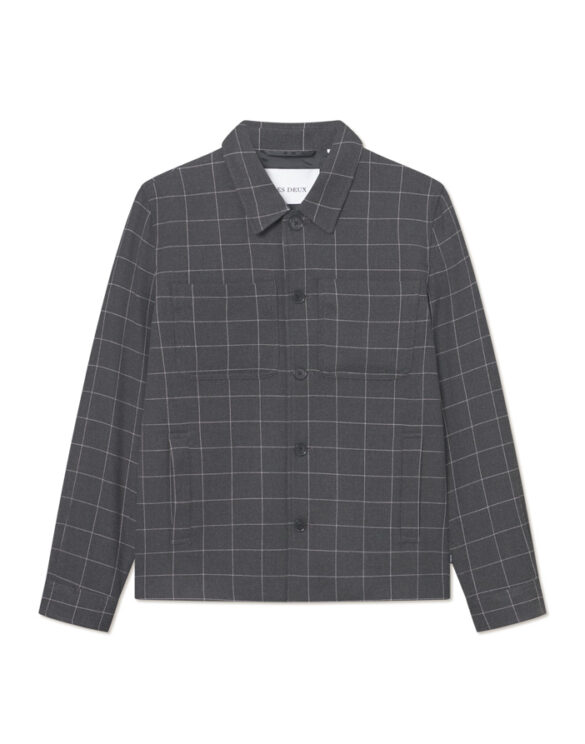Les Deux 1000798-DARK GREY MELANGE } Marseille Check Hybrid Jacket Dark Grey Melange Men Jackets