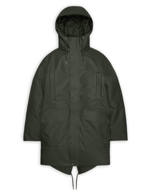 Rains Nome Long Parka Green Winter Jacket Green Winter Coat