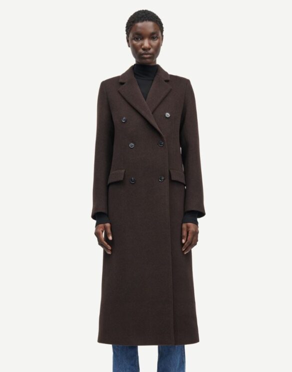 Samsoe Samsoe elegant Falcon Wool Coat Mole dark brown long womens winter coat