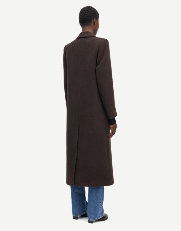 Samsoe Samsoe womens elegant dark brown wool coat with a long hem cut