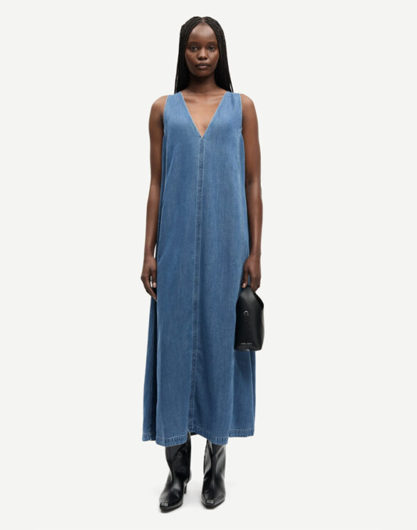 Samsøe Samsøe F26100094-MEDIUM DENIM BLUE } Saskylar Dress Medium Denim Blue Women Dresses
