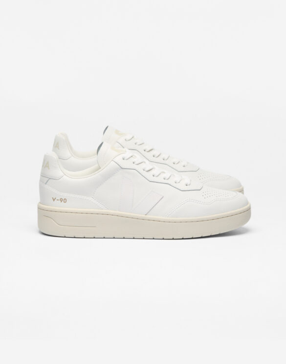 Veja V-90 Leather White Sneakers side view