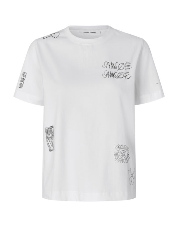 F26200066-WHITE SCRIBBLES Sacamino SS T-Särk White Scribbles Naised T-särgid